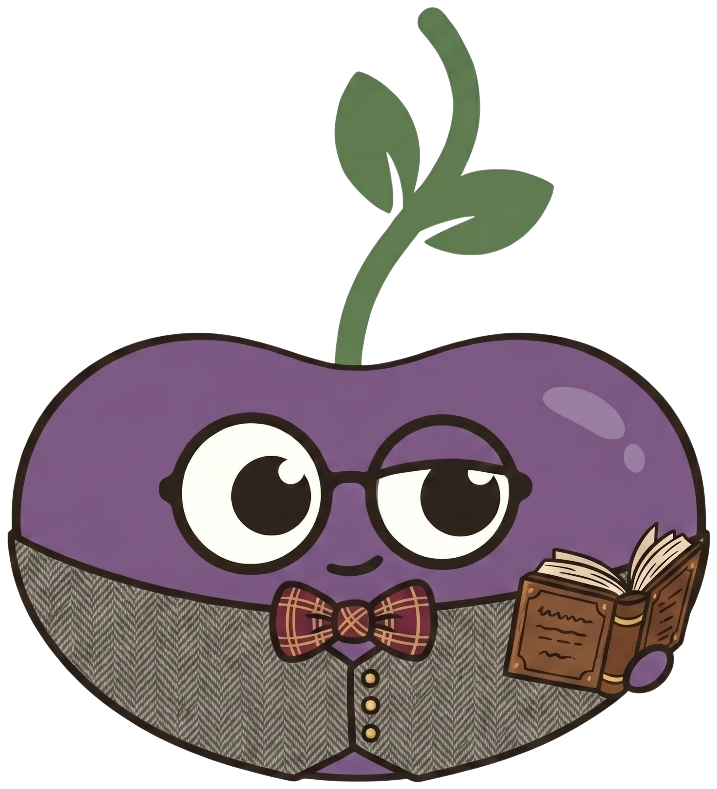 Beanly, dressed as a professor, holding a book